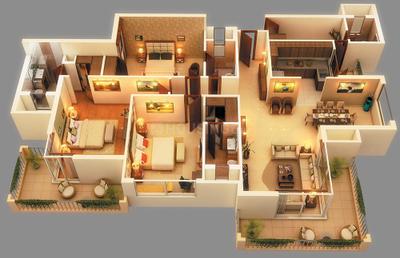Floor Plan Image of 1396 Sq.ft 3 BHK Apartment / Flat for sale in Star Sayba Noor, Jogeshwari West Mumbai for Rs. 22300000