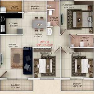 Image of 1350 Sq.ft 3 BHK Apartment / Flat for sale in Sri Orion Heights, Kodathi, Bengaluru for Rs. 14294840