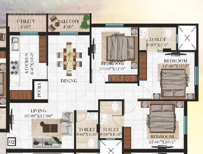 Image of 1185 Sq.ft 3 BHK Apartment / Flat for sale in Abhinav Apartment, Shankar Nagar, Raipur for Rs. 4609500