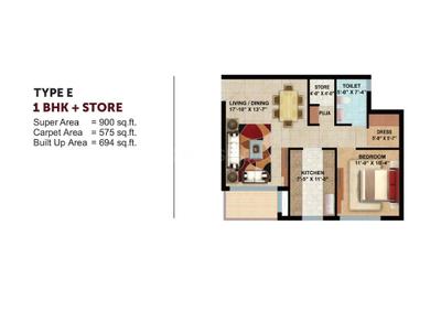Floor Plan Image of 1500 Sq.ft 3 BHK Apartment / Flat for sale in Omaxe Hazratganj Residency, Arjunganj Lucknow for Rs. 10500000