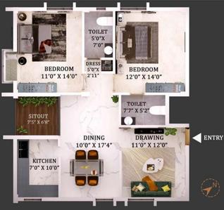 Image of 1725 Sq.ft 3 BHK Apartment / Flat for sale in Jagamara, Bhubaneswar for Rs. 14400000