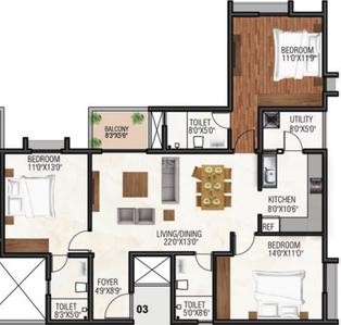 Image of 1246 Sq.ft 3 BHK Apartment / Flat for sale in GRC Sapphire Spring Phase 1, Gottigere, Bengaluru for Rs. 16000000