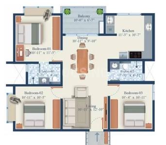 Image of 1465 Sq.ft 3 BHK Apartment / Flat for sale in Mahendra Arto Helix, Electronic City, Bengaluru for Rs. 16600000