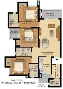 Image of 1480 Sq.ft 3 BHK Apartment / Flat for sale in Paras Tierea, Sector 137, Noida for Rs. 12300000