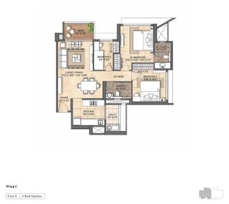 Floor Plan Image of 1960 Sq.ft 3 BHK Apartment / Flat for sale in Lodha Bellevue, Mahalakshmi Mumbai for Rs. 49500000