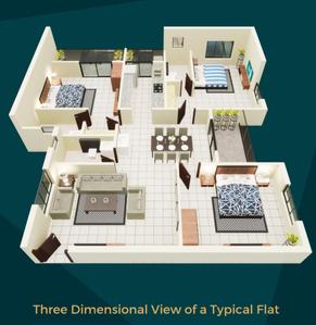 Floor Plan Image of 1305 Sq.ft 3 BHK Apartment / Flat for sale in T M Urban Ville, BJB Nagar Bhubaneswar for Rs. 17800000