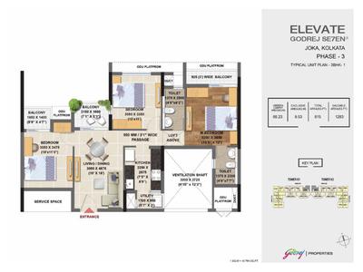 Image of 1200 Sq.ft 3 BHK Apartment / Flat for sale in Godrej Seven, Joka, Kolkata for Rs. 6700000