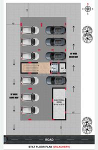 Floor Plan Image of 1275 Sq.ft 3 BHK Apartment / Flat for sale in Velachery Chennai for Rs. 13300000