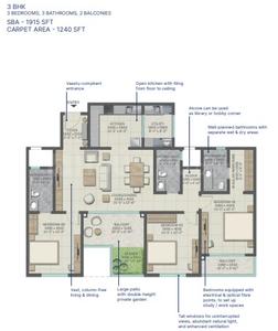 Image of 1915 Sq.ft 3 BHK Apartment / Flat for sale in Panathur, Bengaluru for Rs. 34300000