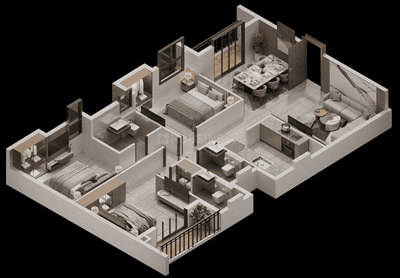 Floor Plan Image of 1257 Sq.ft 3 BHK Apartment / Flat for sale in Soham Pravya Phase 1, Rajarhat Kolkata for Rs. 13600000