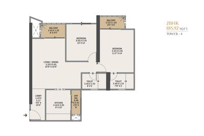 Image of 1159 Sq.ft 2 BHK Apartment / Flat for sale in Monarque by VTP Luxe, Hinjawadi, Pune for Rs. 11500000