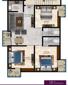 Floor Plan Image of 1267 Sq.ft 3 BHK Apartment / Flat for sale in Chatribari Guwahati for Rs. 8235500