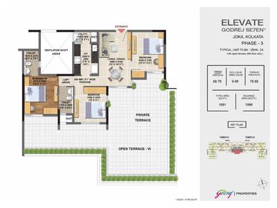 Image of 1200 Sq.ft 3 BHK Apartment / Flat for sale in Godrej Seven, Joka, Kolkata for Rs. 6700000