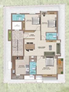 Floor Plan Image of 1480 Sq.ft 3 BHK Apartment / Flat for sale in Velachery Chennai for Rs. 14408100