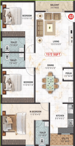 Image of 1618 Sq.ft 3 BHK Apartment / Flat for sale in Ashritha Enclave, Kanakanagar, Bengaluru for Rs. 9222600