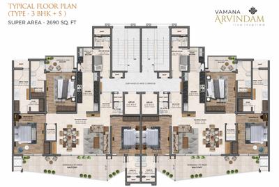 Image of 2690 Sq.ft 3 BHK Apartment / Flat for sale in Vamana Arvindam, Utrathiya, Zirakpur for Rs. 21549990