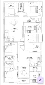 Floor Plan Image of 1150 Sq.ft 2 BHK Apartment / Flat for sale in Valasaravakkam Chennai for Rs. 11040000