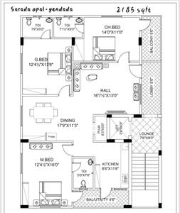 Floor Plan Image of 2185 Sq.ft 3 BHK Apartment / Flat for sale in Yendada Visakhapatnam for Rs. 12490000
