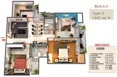 Image of 1341 Sq.ft 3 BHK Apartment / Flat for sale in Proview Officer City, Raj Nagar Extension, Ghaziabad for Rs. 7600000