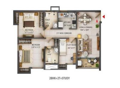 Image of 1206 Sq.ft 2.5 BHK Apartment / Flat for sale in Periwal Essense, Shibpur, Howrah for Rs. 10000000