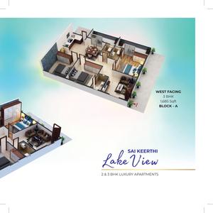 Image of 1270 Sq.ft 2 BHK Apartment / Flat for sale in Chandanagar, Hyderabad for Rs. 9144000
