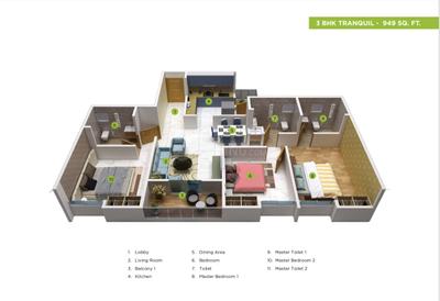 Image of 1041 Sq.ft 2 BHK Apartment / Flat for sale in Ram Foresta, Kondhwa, Pune for Rs. 8299999