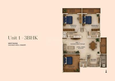 Image of 1685 Sq.ft 3 BHK Apartment / Flat for sale in Horamavu, Bengaluru for Rs. 14322500