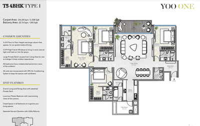 Image of 2163 Sq.ft 3 BHK Apartment / Flat for sale in Yoo One Phase I, Mohammed Wadi, Pune for Rs. 28000000