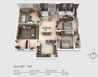 Image of 1350 Sq.ft 3 BHK Apartment / Flat for sale in Rasulgarh, Bhubaneswar for Rs. 12300000