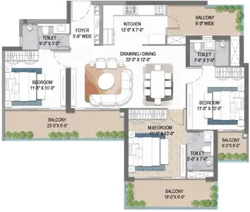 Image of 1920 Sq.ft 3 BHK Apartment / Flat for sale in M3M Forestia West I, Manesar, Gurgaon for Rs. 26000000