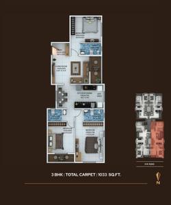 Floor Plan Image of 1430 Sq.ft 3 BHK Apartment / Flat for sale in Kothrud Pune for Rs. 17500000