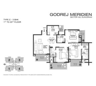 Image of 1855 Sq.ft 3 BHK Apartment / Flat for sale in Godrej Meridien, Sector 106, Gurgaon for Rs. 29500000