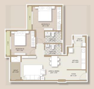 Image of 1194 Sq.ft 2 BHK Apartment / Flat for sale in Goyal Orchid Bloomsberry, Varthur, Bengaluru for Rs. 15000000