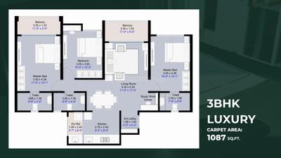 Image of 1337 Sq.ft 3 BHK Apartment / Flat for sale in Kohinoor Central Park Phase II, Maan, Pune for Rs. 11400000