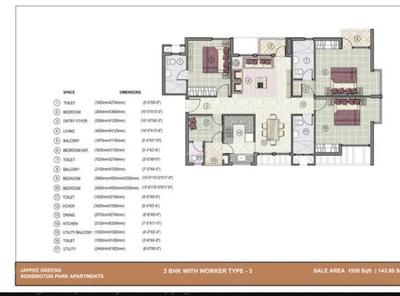 Image of 1500 Sq.ft 3 BHK Apartment / Flat for sale in Jaypee Kensington Park Apartments, Sector 133, Noida for Rs. 12500000