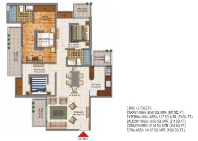 Image of 844 Sq.ft 2.5 BHK Apartment / Flat for sale in Fragrance Homes, Siddharth Vihar, Ghaziabad for Rs. 12200000