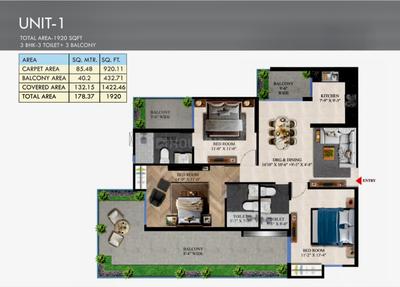 Image of 1660 Sq.ft 3 BHK Apartment / Flat for sale in Charms Iconic Tower, Raj Nagar Extension, Ghaziabad for Rs. 12500000