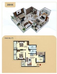 Image of 1150 Sq.ft 2 BHK Apartment / Flat for sale in Besa, Nagpur for Rs. 5500000
