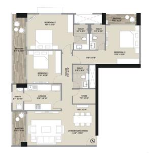 Floor Plan Image of 1580 Sq.ft 3 BHK Apartment / Flat for sale in Hiranandani Bay Heights, Bandra West Mumbai for Rs. 126600000
