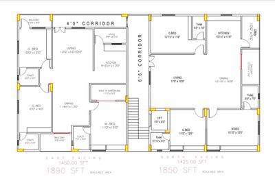 Image of 1890 Sq.ft 3 BHK Apartment / Flat for sale in Kondapur, Hyderabad for Rs. 14175000