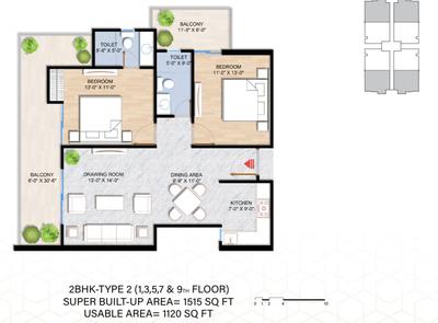 Image of 1445 Sq.ft 2 BHK Apartment / Flat for sale in Sangam Valley, Sahastradhara Road, Dehradun for Rs. 11560000