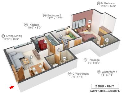 Image of 300 Sq.ft 1 RK Apartment / Flat for sale in Mahindra Happinest, Palghar, Mumbai for Rs. 1600000