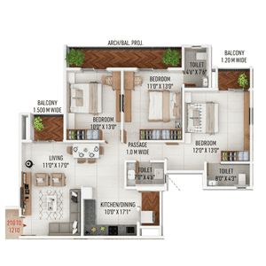 Image of 1625 Sq.ft 3 BHK Apartment / Flat for sale in KT Nagar, Nagpur for Rs. 7500000