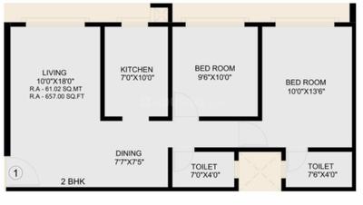 Floor Plan Image of 1025 Sq.ft 2 BHK Apartment / Flat for sale in Apex Green Wood, Borivali East Mumbai for Rs. 18600000