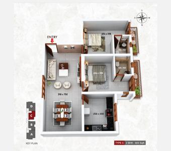 Image of 1300 Sq.ft 3 BHK Apartment / Flat for sale in Govind Suite, Ayyanthole, Thrissur for Rs. 4800000