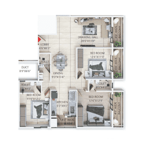Image of 1639 Sq.ft 3 BHK Apartment / Flat for sale in Manish Nagar, Nagpur for Rs. 7251200