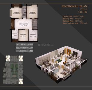 Floor Plan Image of 1275 Sq.ft 3 BHK Apartment / Flat for sale in Surnag Saraswati Ratna Kunja, Jagamara Bhubaneswar for Rs. 13500000