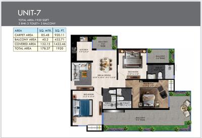 Image of 1660 Sq.ft 3 BHK Apartment / Flat for sale in Charms Iconic Tower, Raj Nagar Extension, Ghaziabad for Rs. 12500000
