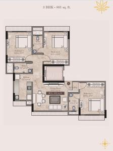 Floor Plan Image of 950 Sq.ft 3 BHK Apartment / Flat for sale in Mamtora Shree Hari Krupa, Malad West Mumbai for Rs. 25600000