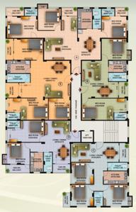 Floor Plan Image of 1360 Sq.ft 3 BHK Apartment / Flat for sale in Topsia Kolkata for Rs. 8840000
